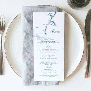 York Maine Map Elegant Navy Script Wedding Menu