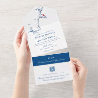 York Maine Map Elegant QR code Navy Wedding