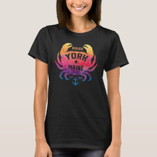 York Maine Souvenir Dirigo Crab Cute Rainbow Tie T-Shirt