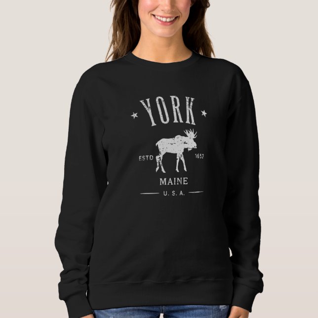 York Maine Usa With Moose Distressed Souvenir   Sweatshirt (Front)