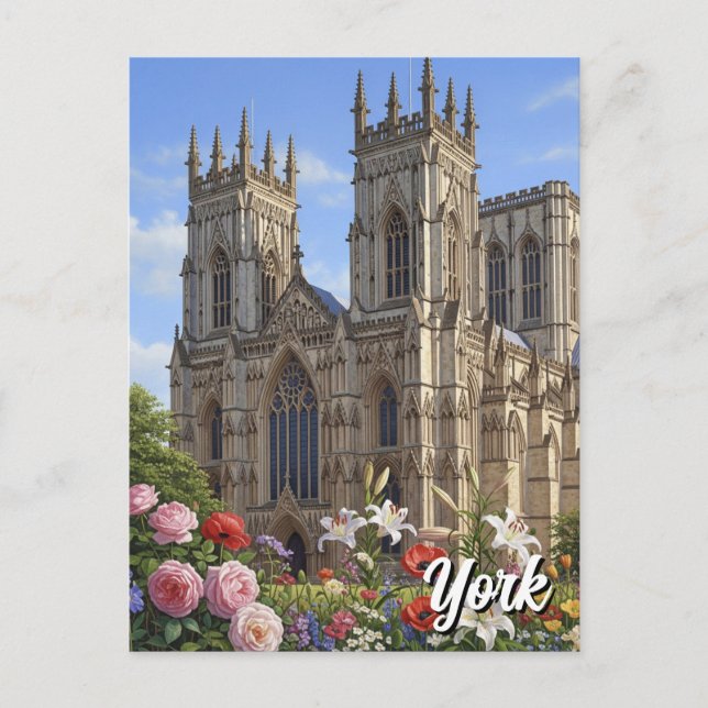 York Minster England Flowers Postcard (Front)