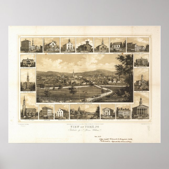 York Pennsylvania 1852 Antique Panoramic Map Poster (Front)