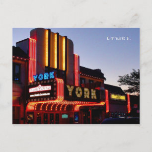 York Theatre Marquee, Restored Gem In Elmhurst Il. Postcard