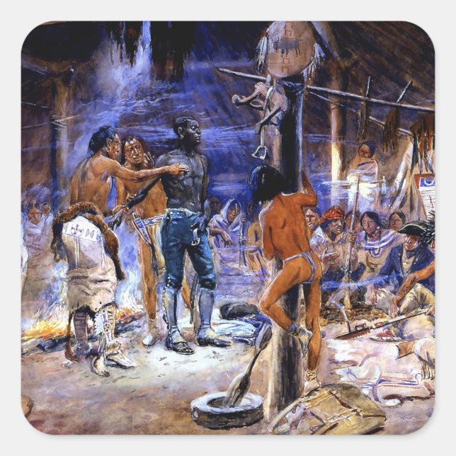 “York With Lewis and Clark” by Charles Russell Square Sticker (Front)