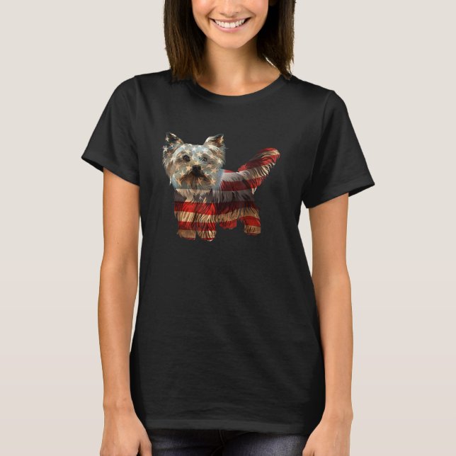 Yorkie American Usa Flag Dog T-Shirt (Front)