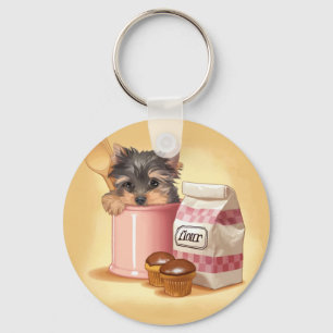 Yorkie and chocolate cupcakes key ring
