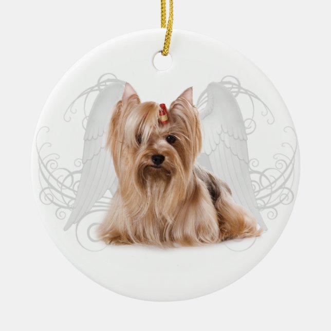 Yorkie Angel Ceramic Tree Decoration (Front)