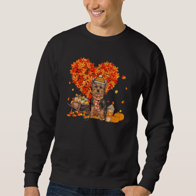 Yorkie Autumn Tree Fall Leaves Pumpkin Dog Sweatshirt (Front)