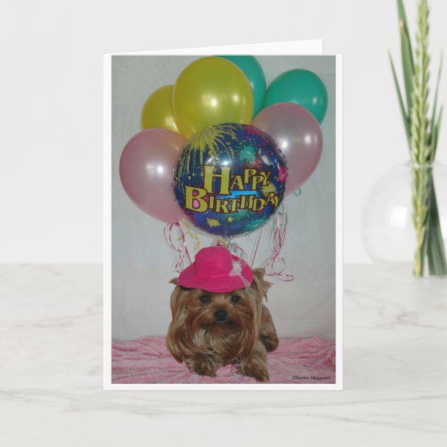 Yorkie Balloon Happy B-Day Card (Front)