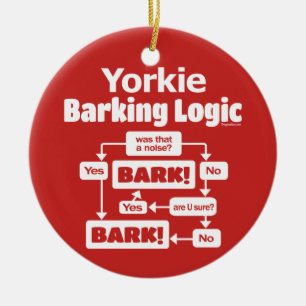 Yorkie Barking Logic Ceramic Tree Decoration