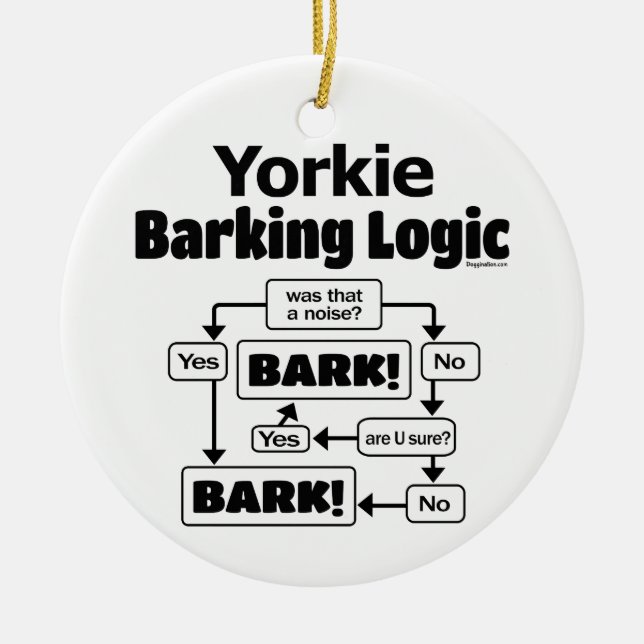 Yorkie Barking Logic Ceramic Tree Decoration (Front)
