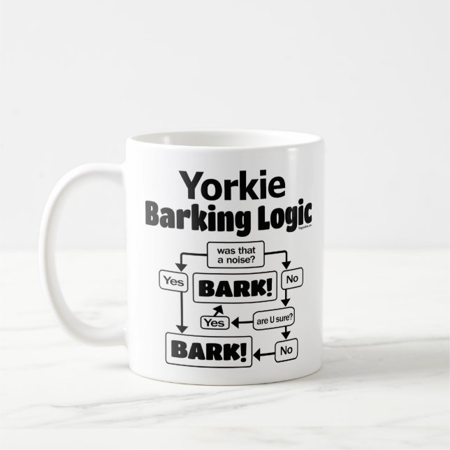 Yorkie Barking Logic Coffee Mug (Left)