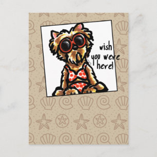 Yorkie Beach Babe Wish You Here Postcard