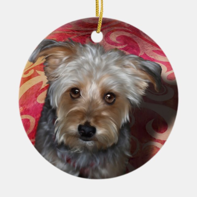 Yorkie Ceramic Tree Decoration (Front)