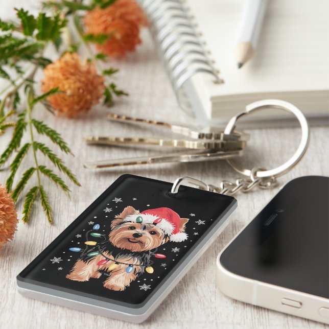 Yorkie Christmas Dog Long Xmas Gift Key Ring (Front Right)