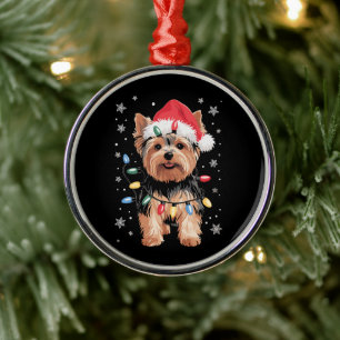 Yorkie Christmas Dog Long Xmas Gift Metal Tree Decoration