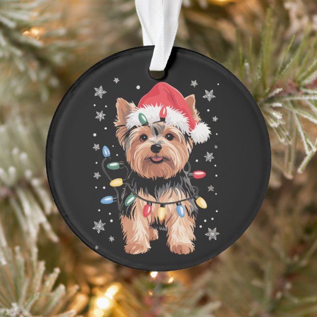 Yorkie Christmas Dog Long Xmas Gift Ornament (Tree)