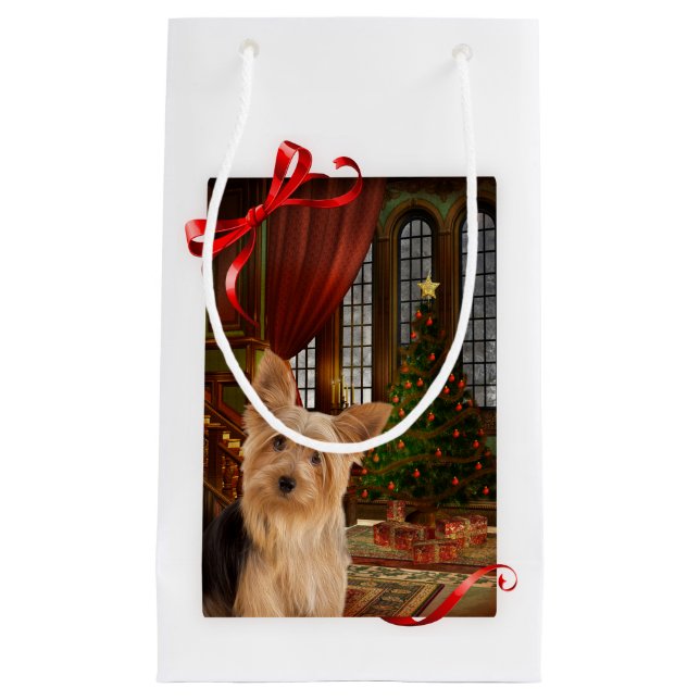 Yorkie Christmas Small Gift Bag (Front)