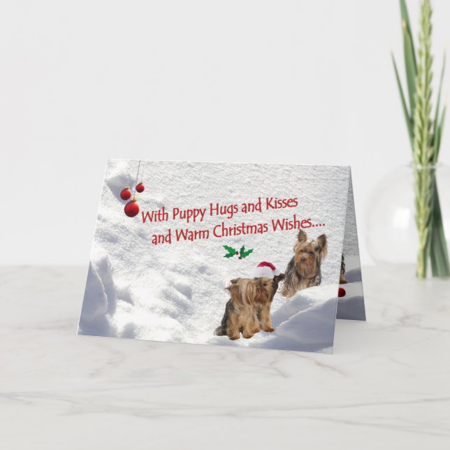 Yorkie Christmas Snow Scene Greeting card (Front)