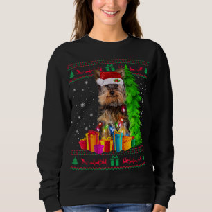 Yorkie Christmas Tree Light Santa Hat Dog Lover Sw Sweatshirt