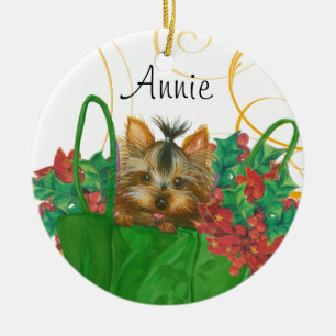 Yorkie Christmas Tree Ornament with Holly