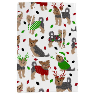 Yorkie Christmas Yorkshire Terrier Dog Medium Gift Bag