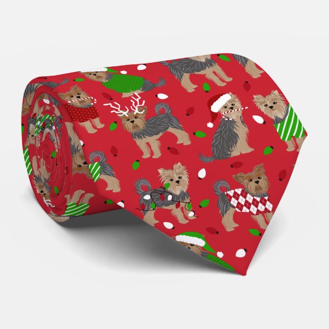 Yorkie Christmas Yorkshire Terrier Dog Tie (Rolled)
