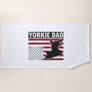 Yorkie Dad Patriotic Vintage Engraving Dog Shirt D Beach Towel