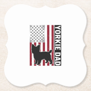 Yorkie Dad Patriotic Vintage Engraving Dog Shirt D Paper Coaster