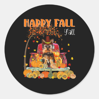 Yorkie Dog Autumn Fall Pumpkin Truck Mappe Thanksg Classic Round Sticker