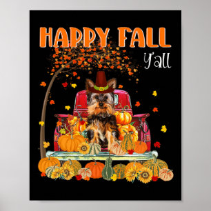 Yorkie Dog Autumn Fall Pumpkin Truck Mappe Thanksg Poster