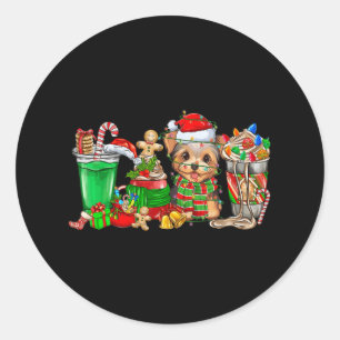 Yorkie Dog Christmas Pyjamas Coffee Latte Mugs Xma Classic Round Sticker