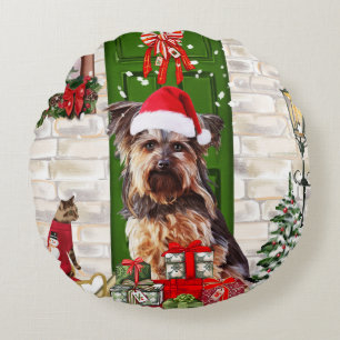 Yorkie Dog Christmas Round Cushion