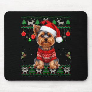 Yorkie Dog Christmas Wearing Ugly Christmas Sweate Mouse Pad