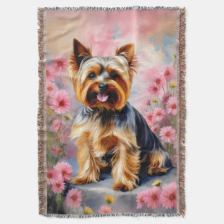 Yorkie Dog Flower Throw Blanket