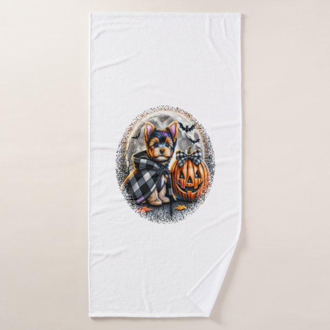 Yorkie Dog Halloween Bath Towel (Bath Towel)