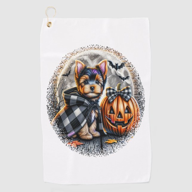 Yorkie Dog Halloween Golf Towel (Front)