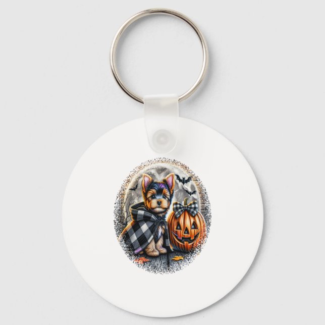 Yorkie Dog Halloween Key Ring (Front)