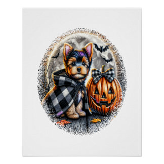 Yorkie Dog Halloween Poster