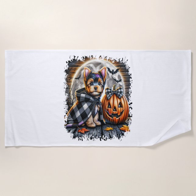 Yorkie Dog Halloween Square Beach Towel (Front)