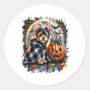 Yorkie Dog Halloween Square Classic Round Sticker
