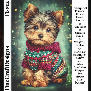 Yorkie Dog In Christmas Sweater DS2LR Decoupage Tissue Paper