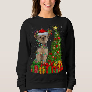 Yorkie Dog Lighting Xmas Tree Santa Hat Yorkie Chr Sweatshirt