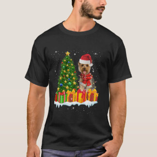 Yorkie Dog Lighting Xmas Tree Santa Hat Yorkie Chr T-Shirt