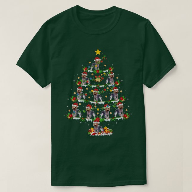 Yorkie Dog Lover Xmas Lights Yorkie Christmas Tree T-Shirt (Design Front)