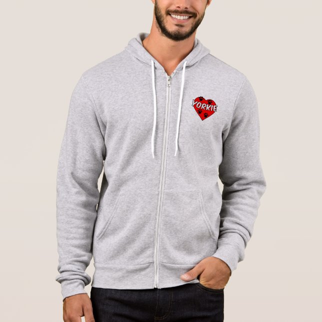 Yorkie Dog Paw Prints And Red Heart Hoodie (Front)