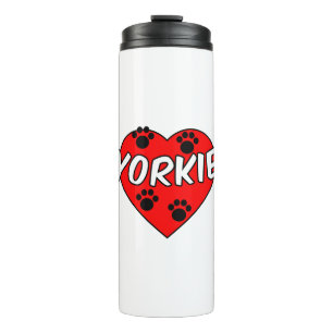 Yorkie Dog Paw Prints And Red Heart Thermal Tumbler