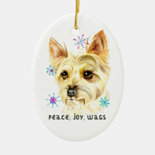 Yorkie Dog   Peace Love Wags Christmas Ceramic Tree Decoration