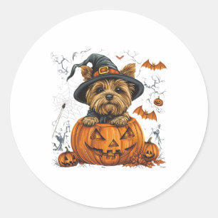 Yorkie Dog Pumpkin Halloween Thanksgiving Classic Round Sticker