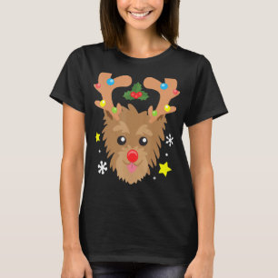 Yorkie Dog Reindeer Funny Cute Dog Mum Dad Christm T-Shirt
